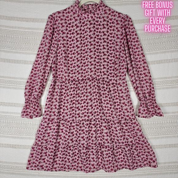 Sweet Storm Pink Floral Tiered Long Sleeve Dress Size L New Boho Chic - Picture 1 of 8